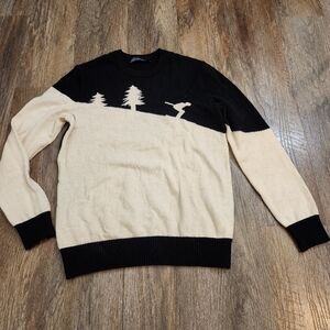 GAP Lambswool Blend Intarsia Forest Pine Tree Sweater Black Ivory Large